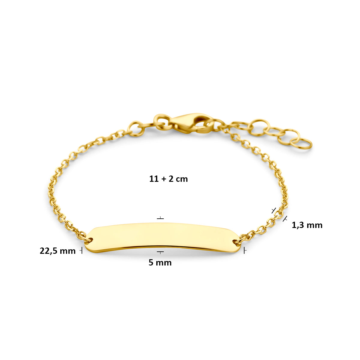 9k graveerarmband plaat 5,0 mm 11 + 2 cm 9K geel - rechthoek