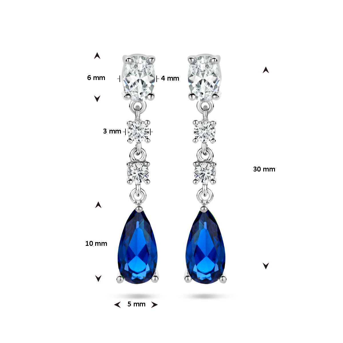 oorhangers saffierkleurig zirkonia zilver gerhodineerd
