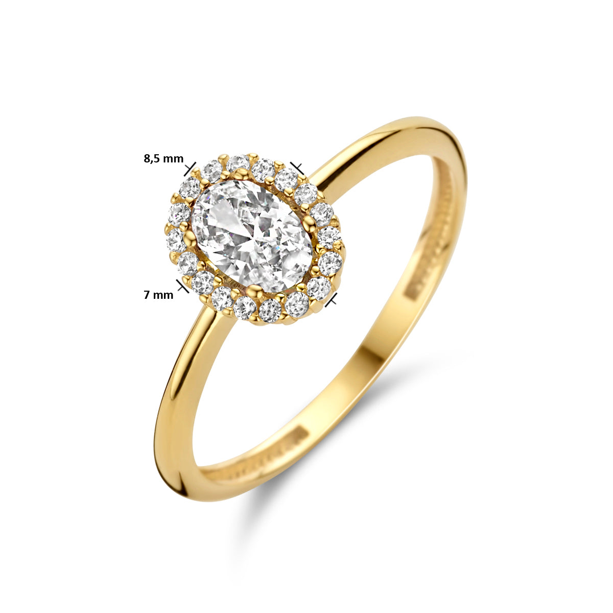 ring zirkonia halo 14K geelgoud