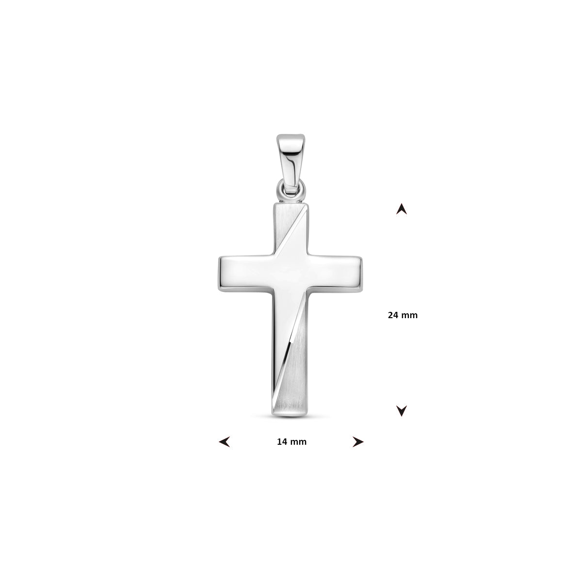 hanger kruis poli/mat gediamanteerd 24 mm zilver gerhodineerd