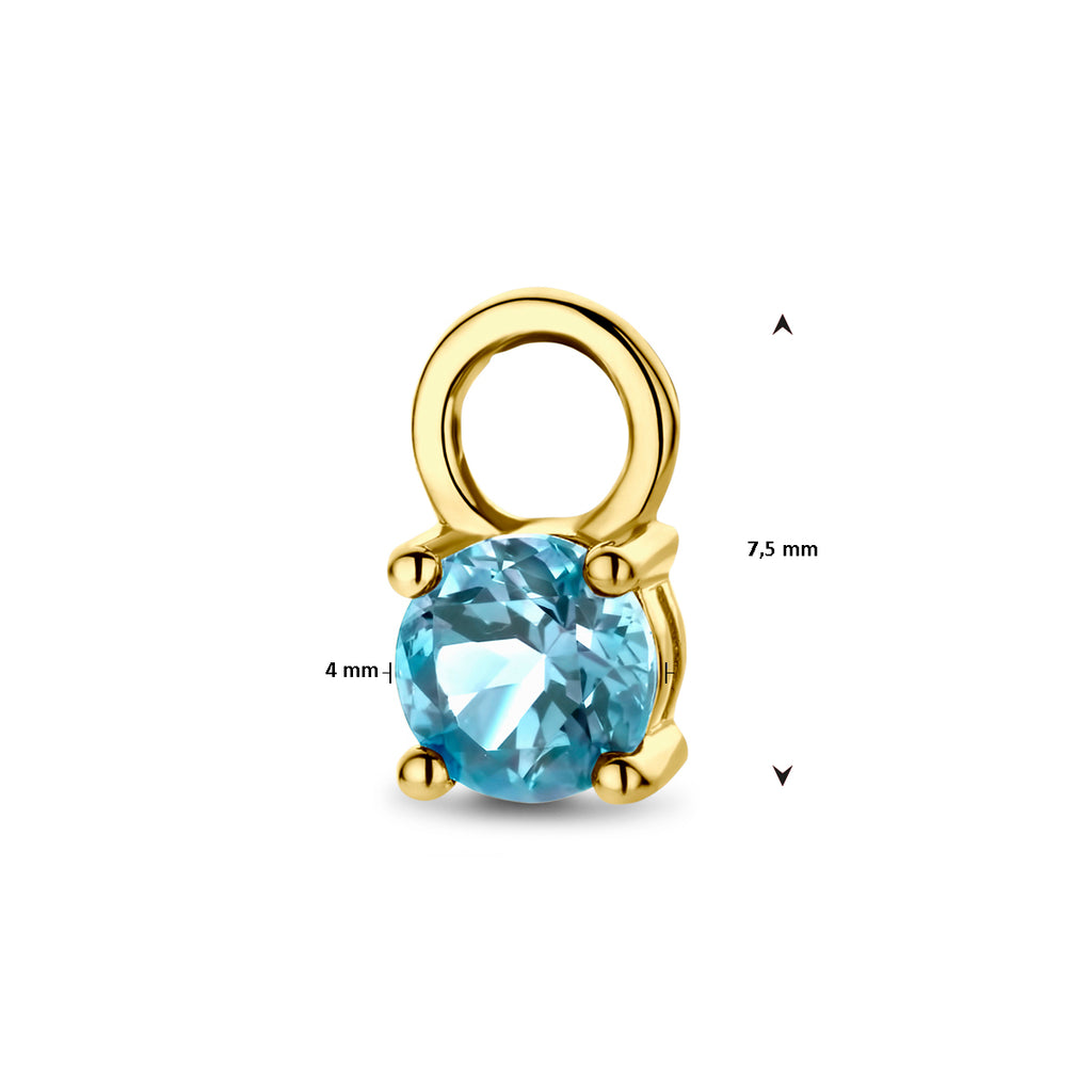 oorringhanger blauw topaas per stuk 14K geelgoud