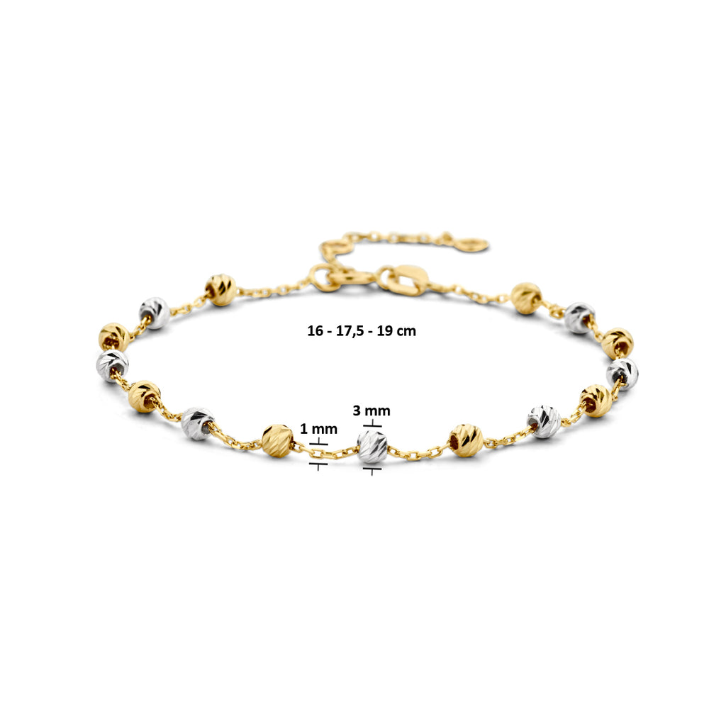 armband bolletjes gediamanteerd 3,0 mm 16 - 17,5 - 19 cm 14K bicolor goud geel/wit - rondje,bolletje,ringetje,draad