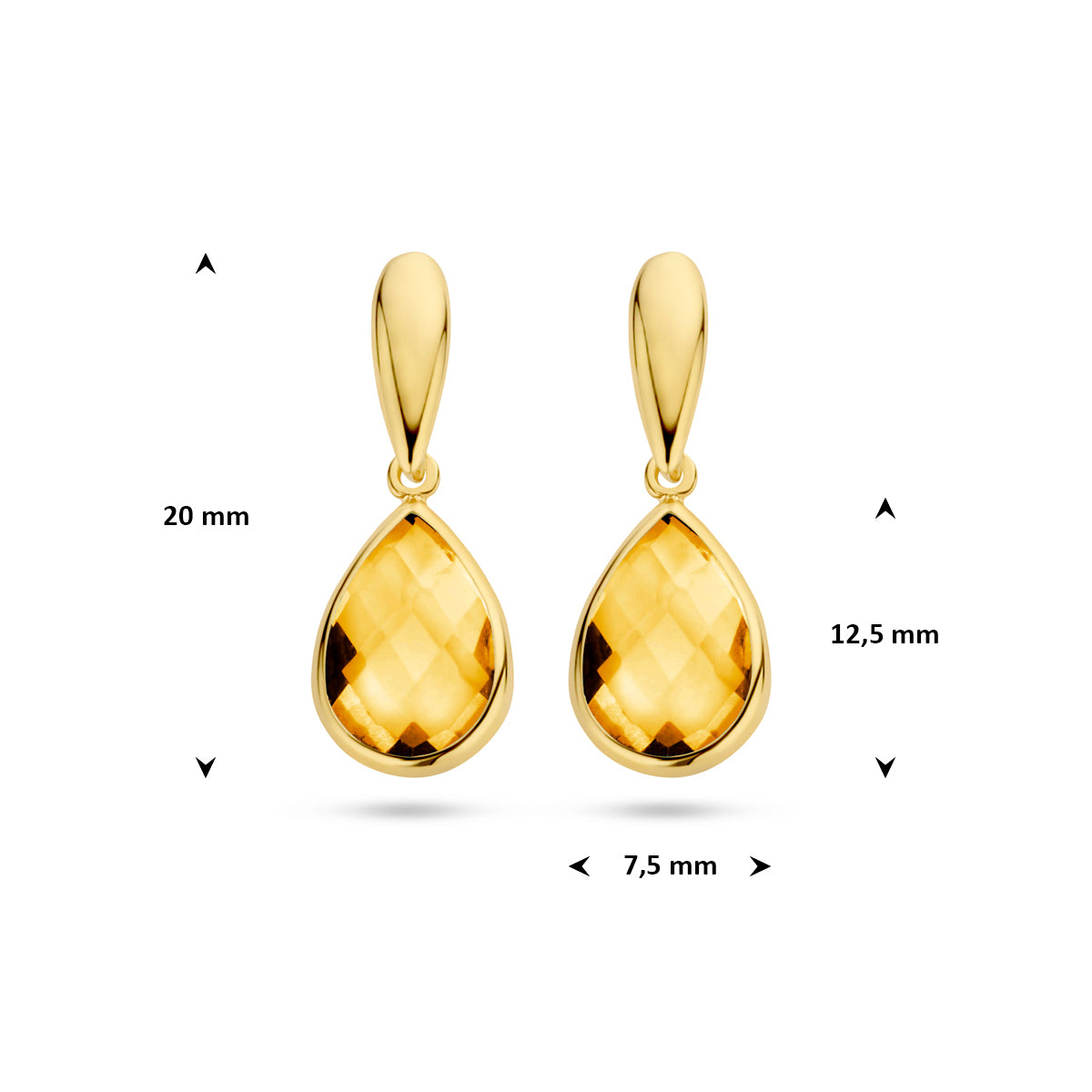 oorhangers citrien 20 mm 14K geelgoud