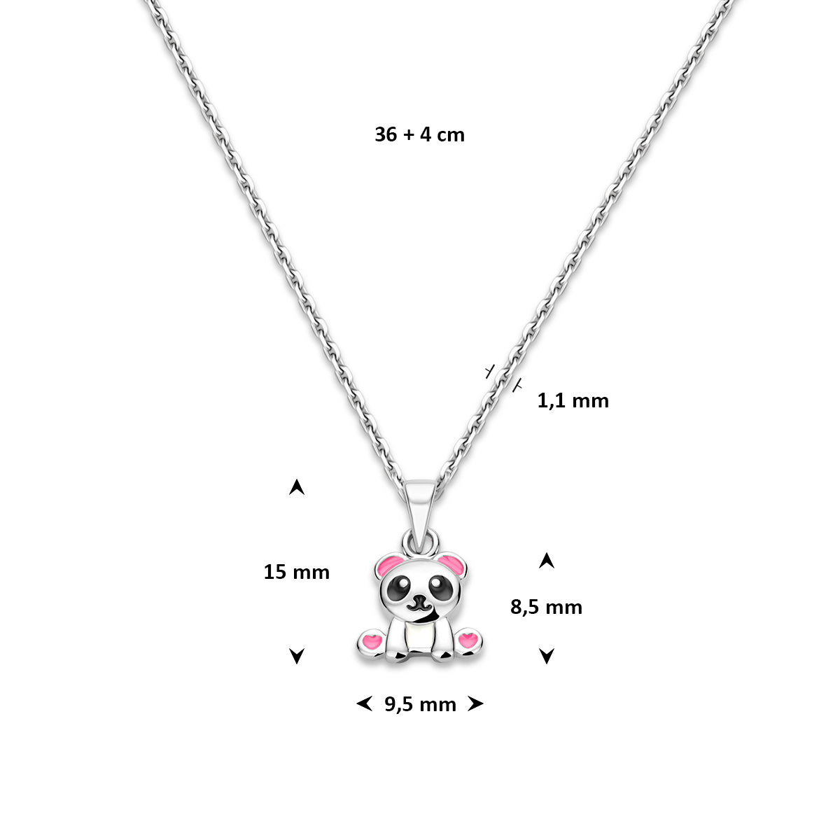 collier emaille panda 36 + 4 cm zilver gerhodineerd
