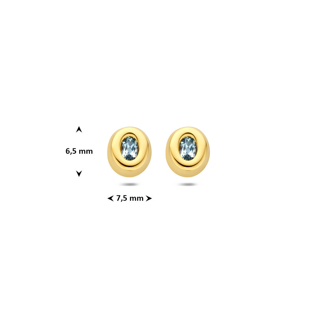 9k oorknoppen blauw topaas 6,5 mm 9K geel