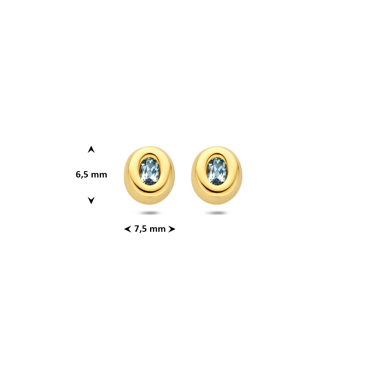 9k oorknoppen blauw topaas 6,5 mm 9K geel