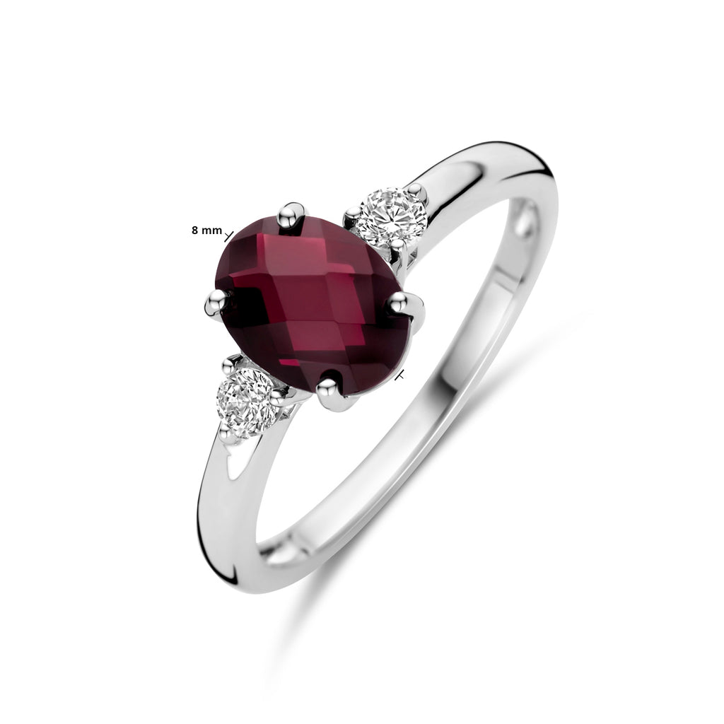 Ring Granat und Zirkonia Silber rhodiniert