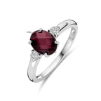 Ring Granat und Zirkonia Silber rhodiniert