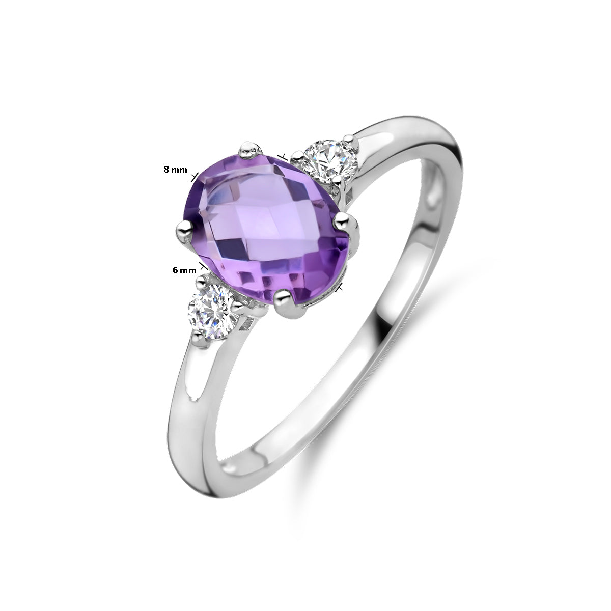 Ring-Trilogie Zirkonia und Amethyst Silber rhodiniert