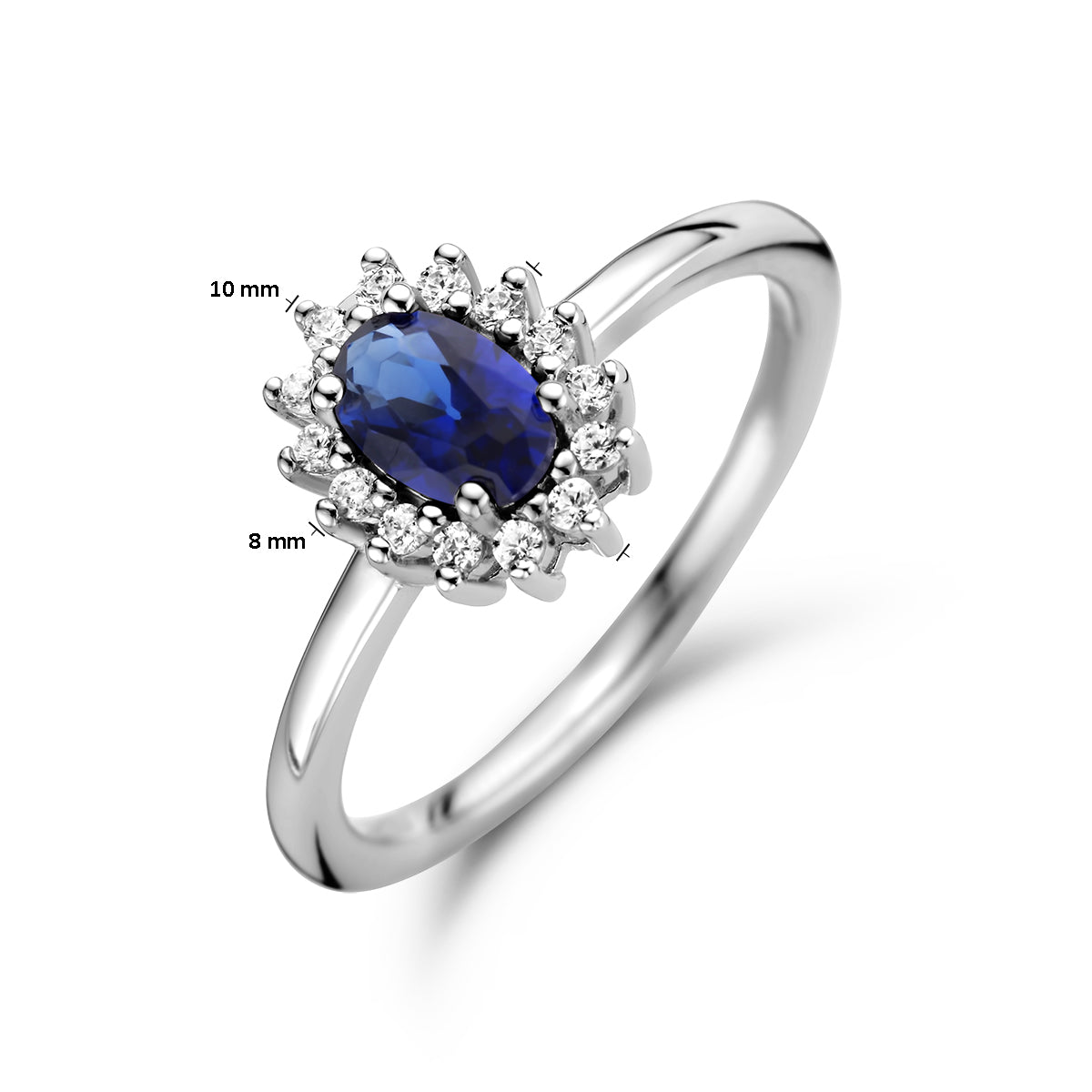 Ring-Synth. Saphir- und Zirkonia-Halo-Silber rhodiniert