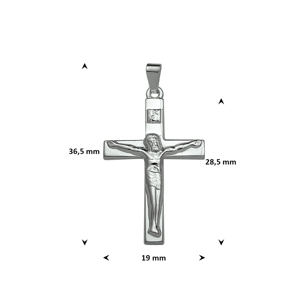 hanger kruis en corpus 28,5 mm zilver wit