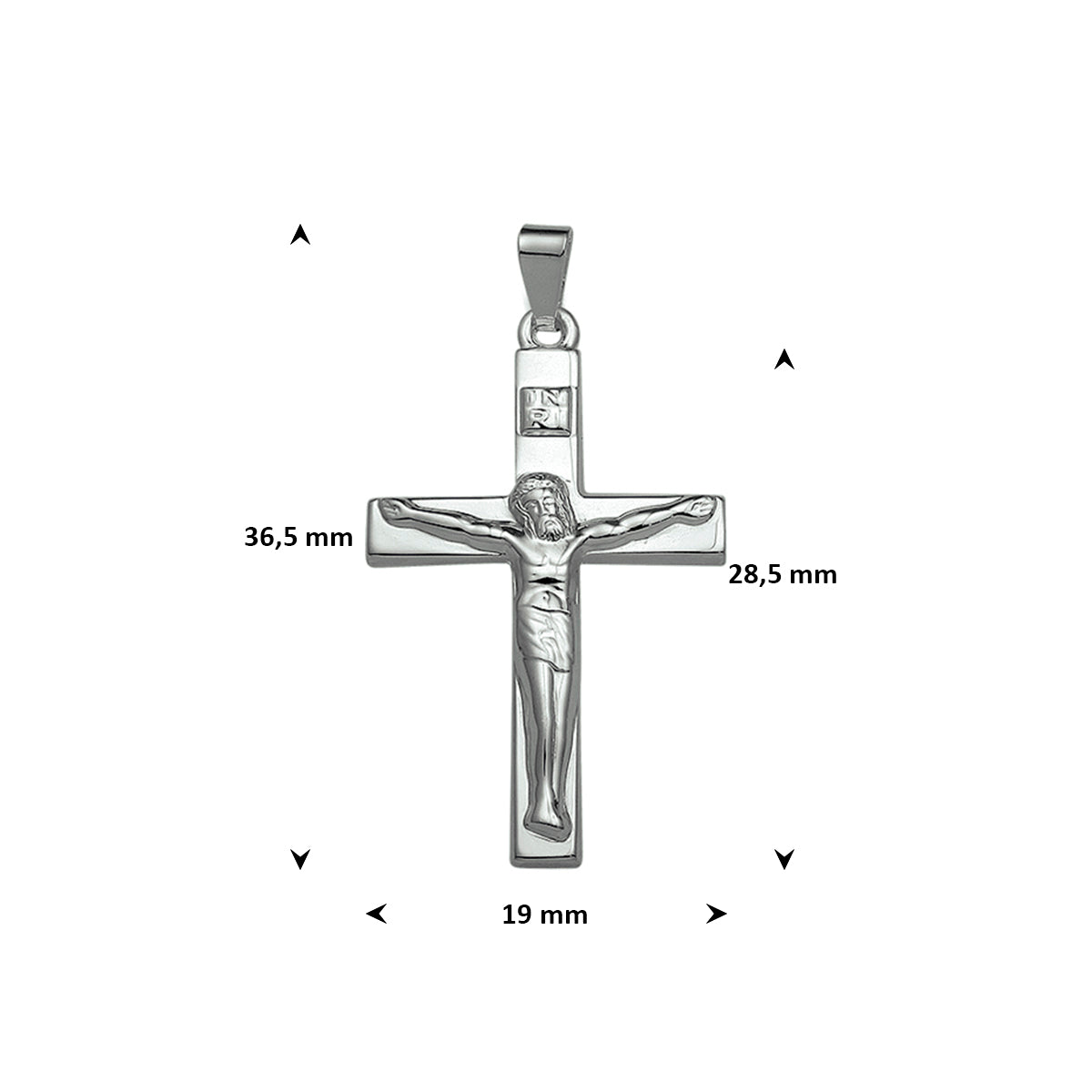 hanger kruis en corpus 28,5 mm zilver wit