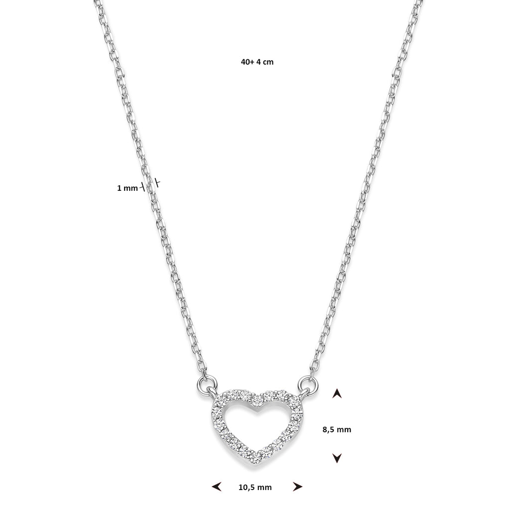 Halskette Herz Zirkonia 40 + 4 cm Silber rhodiniert