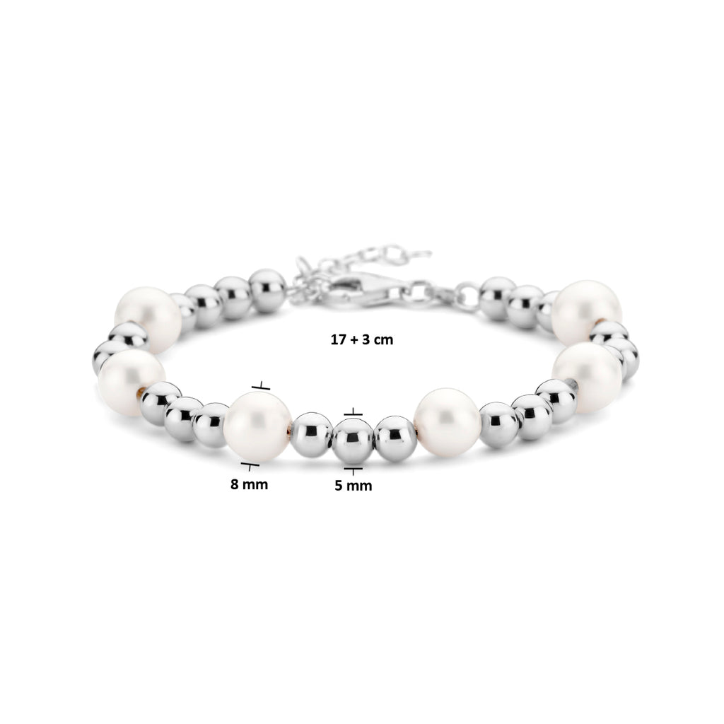 Armband Perle und Perlen 17 + 3 cm Silber rhodiniert