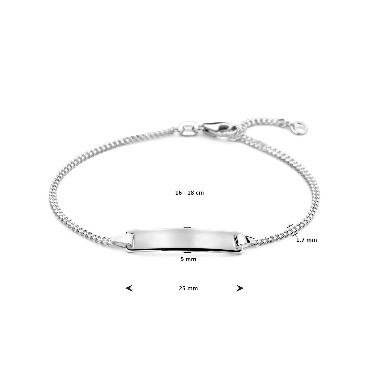 graveerarmband gourmette plaat 5,0 mm 16 - 18 cm zilver wit