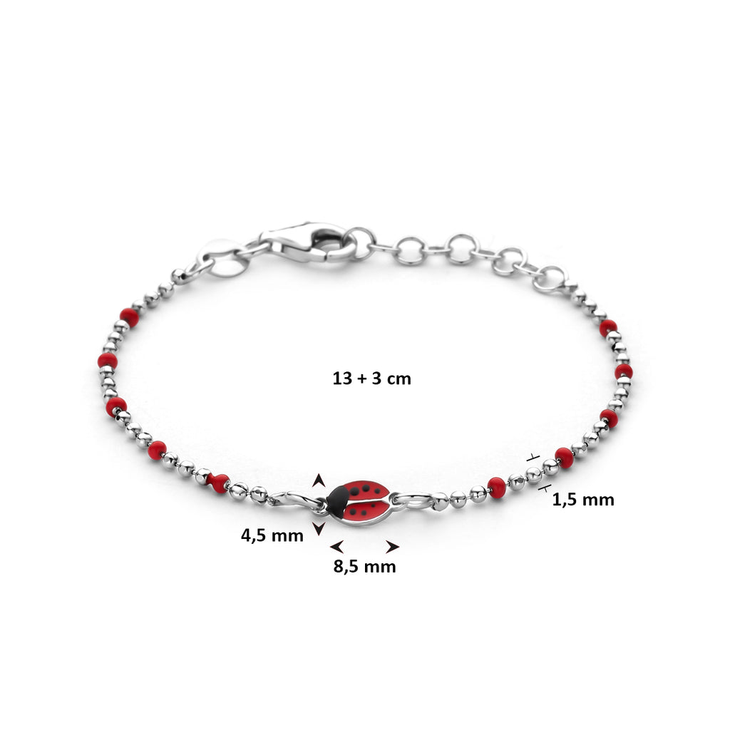 armband emaille lieveheersbeestjes 13 + 3 cm zilver gerhodineerd