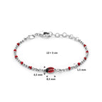 armband emaille lieveheersbeestjes 13 + 3 cm zilver gerhodineerd