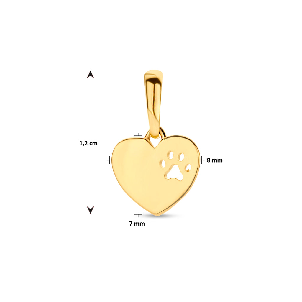 Gravuranhänger Herz Hundepfote 14K Gelbgold