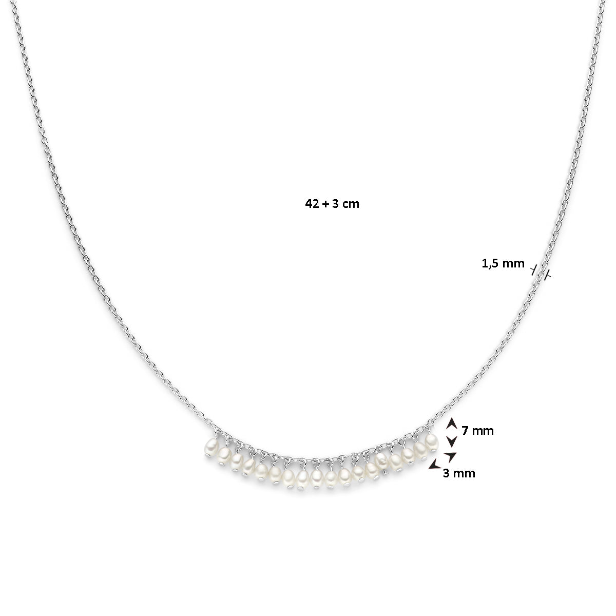 Halskette Perlen 42 + 3 cm Silber rhodiniert