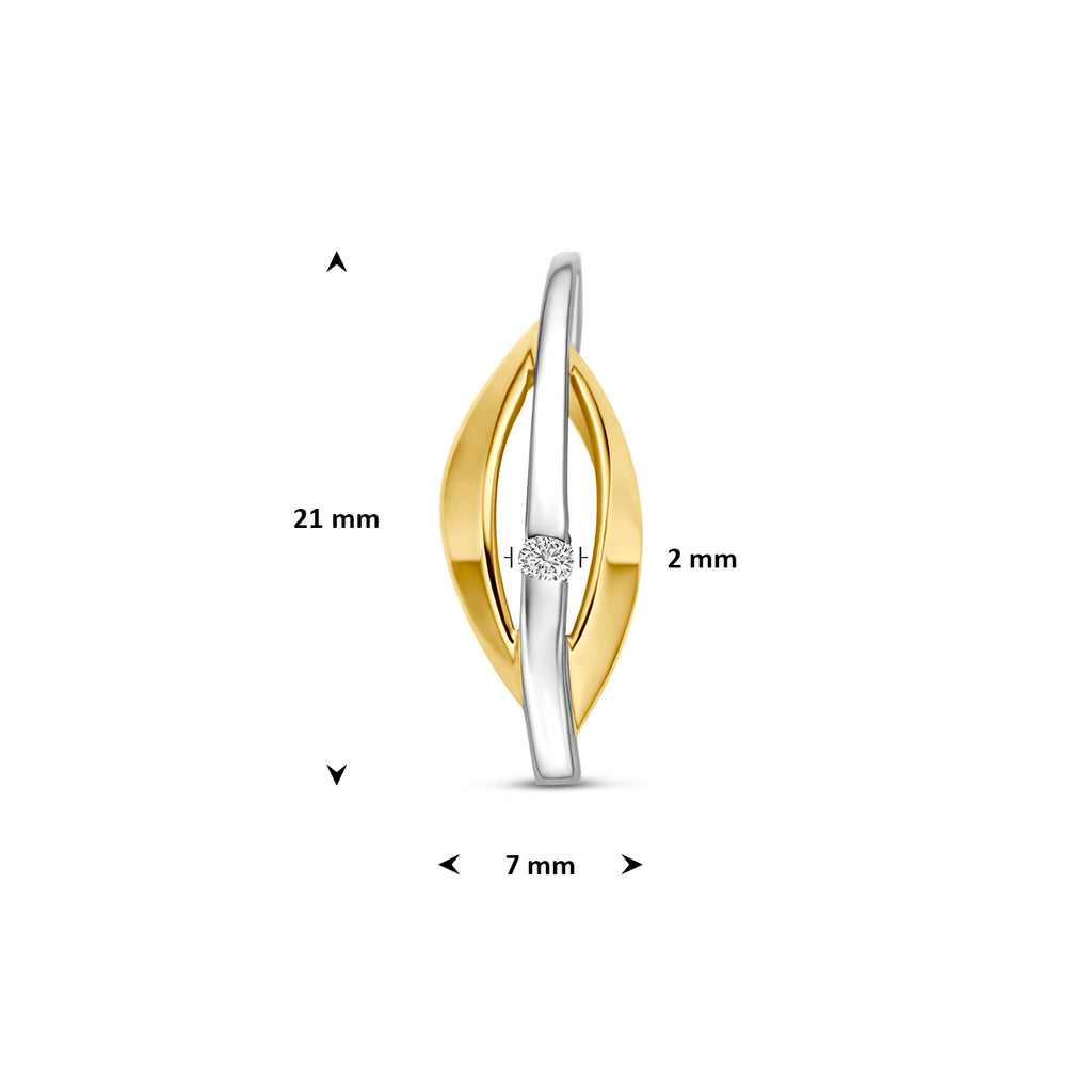 hanger lab grown diamant 0.03ct f vs 21 mm 14K bicolor goud geel/wit