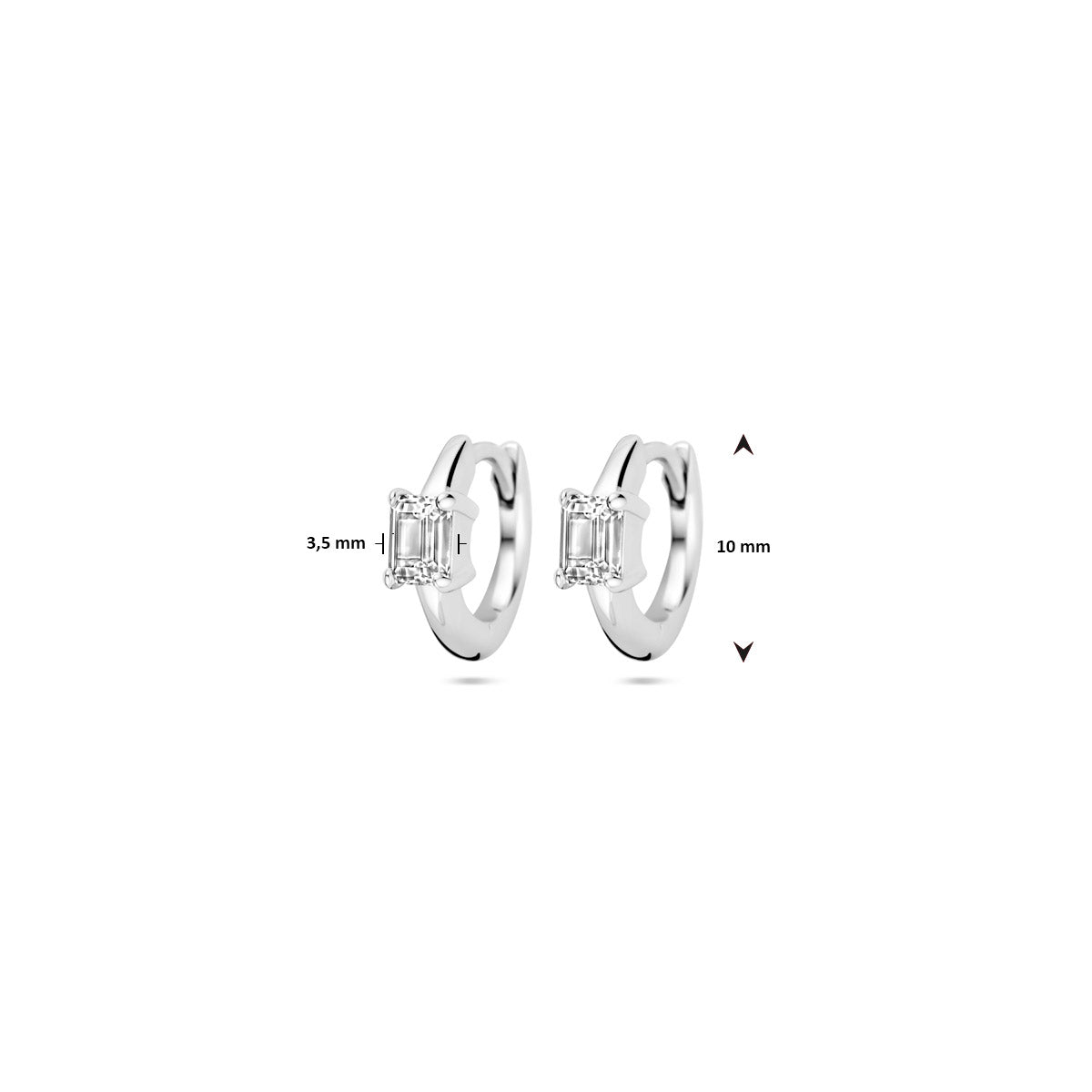 klapoorringen zirkonia 10 mm zilver gerhodineerd