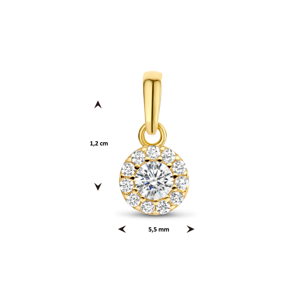 hanger zirkonia halo 12 mm 14K geelgoud