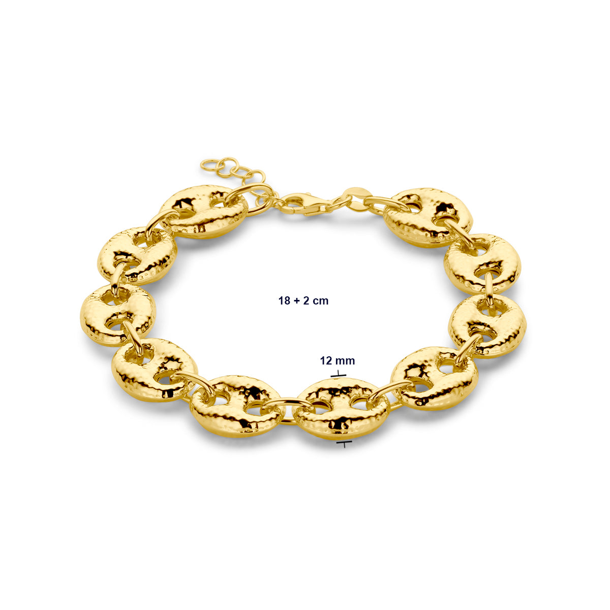 Armband 12 mm 18 + 2 cm 3 Mikron Silber vergoldet (gelb)