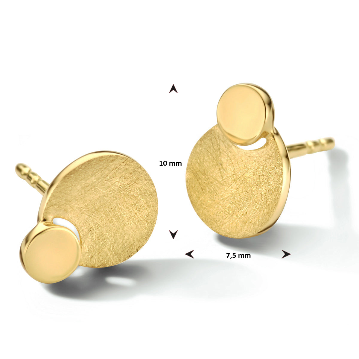 oorknoppen gescratcht 14K geelgoud - rond