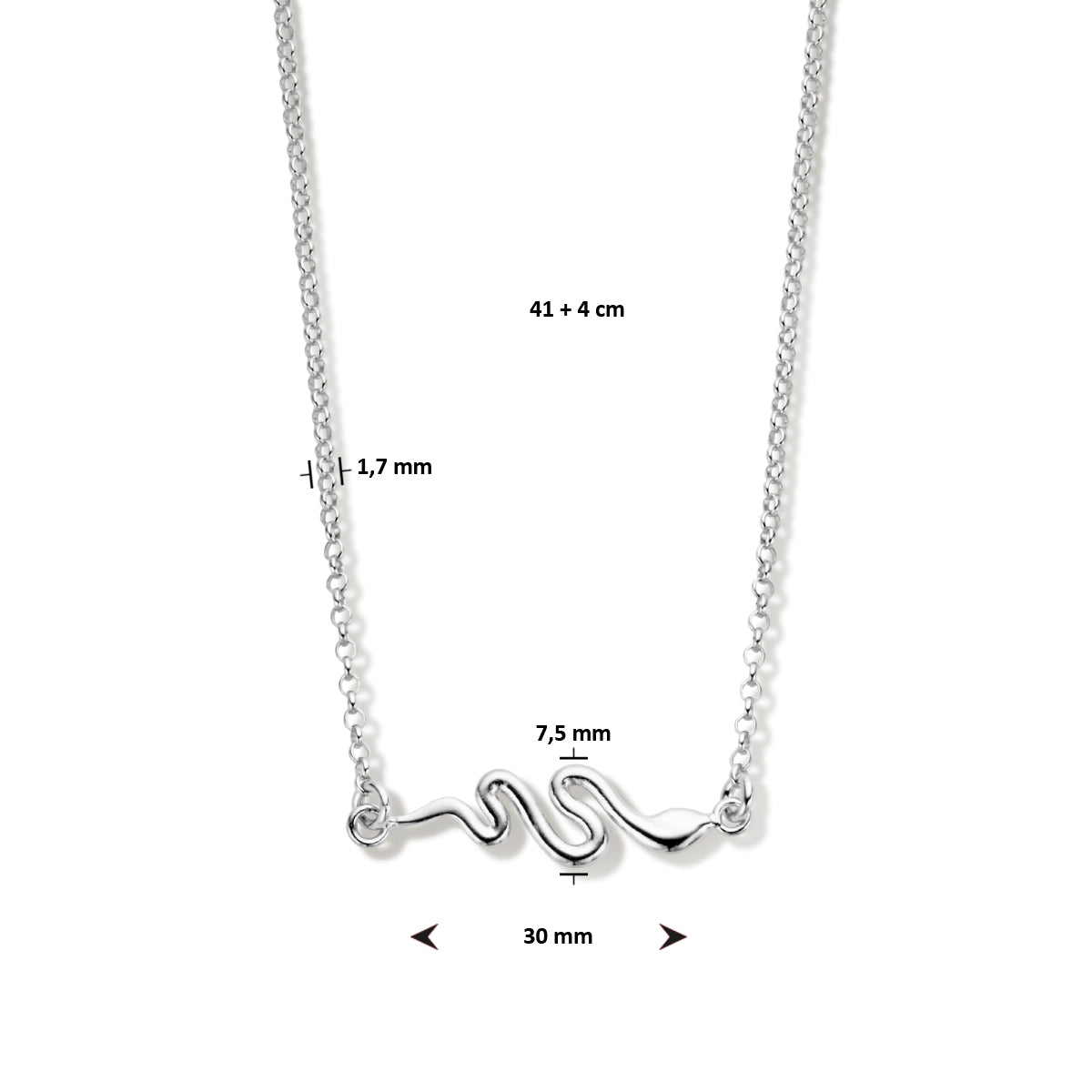 Halskette Schlange 41 + 4 cm Silber rhodiniert