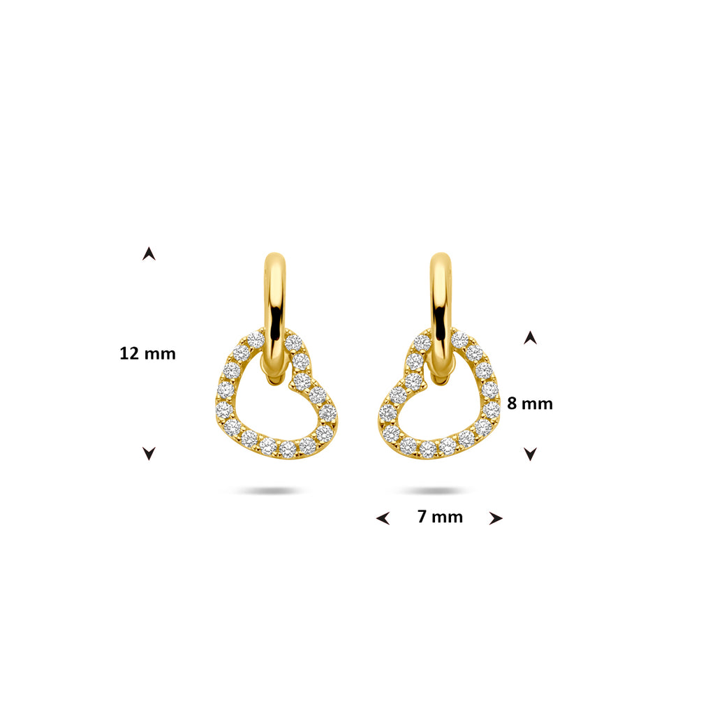 oorhangers hartje zirkonia 12 mm 14K geelgoud