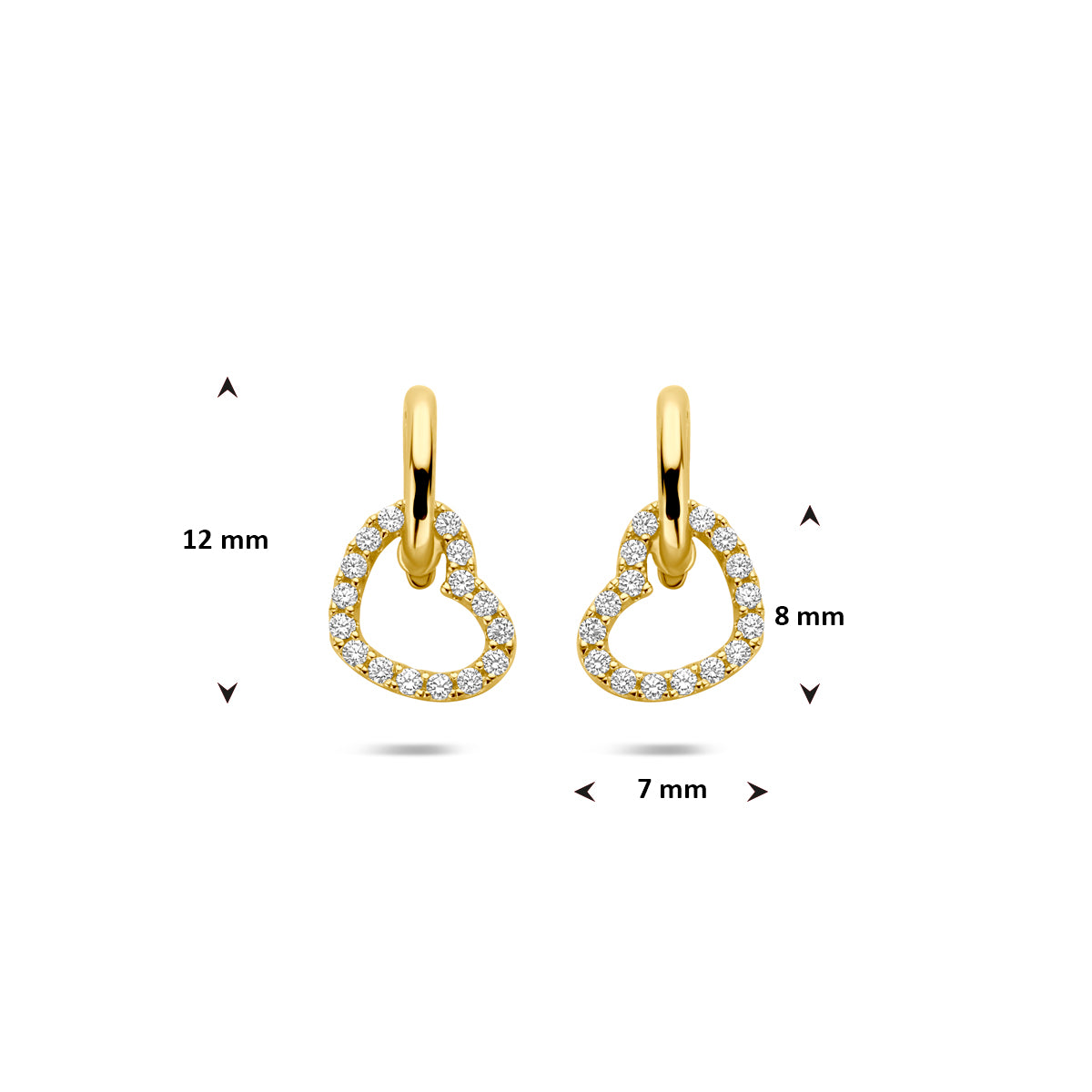 oorhangers hartje zirkonia 12 mm 14K geelgoud