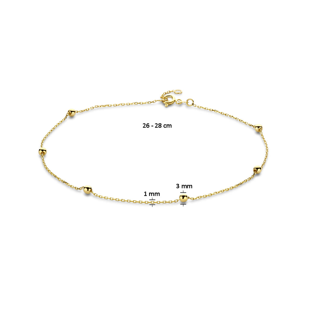 enkelbandje bolletjes 1,0 mm 14K geelgoud