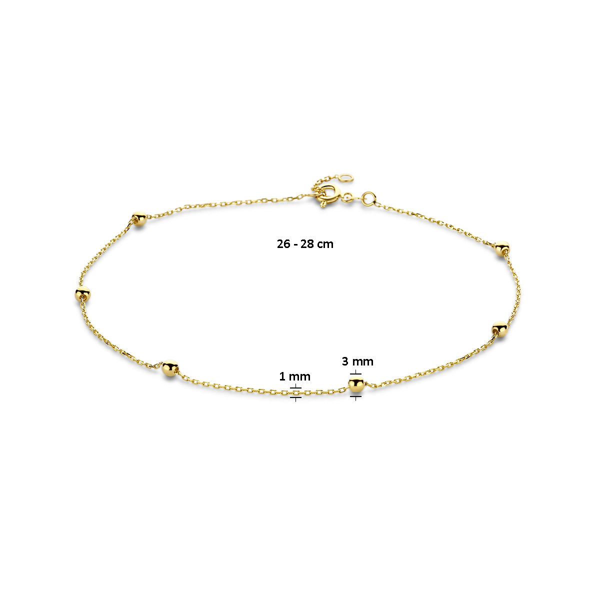 enkelbandje bolletjes 1,0 mm 14K geelgoud