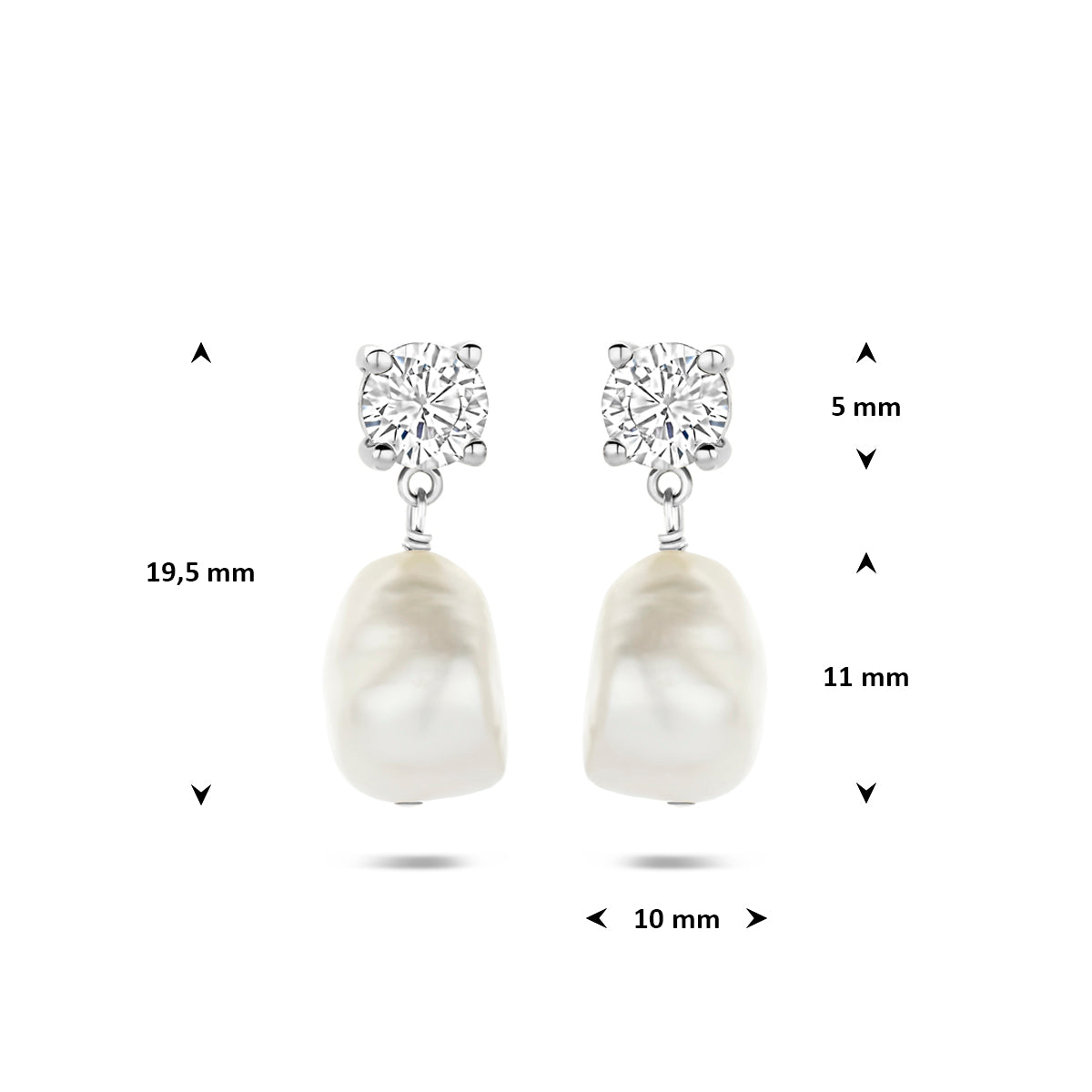 Ohrhänger Perle und Zirkonia 19,5 mm Silber rhodiniert
