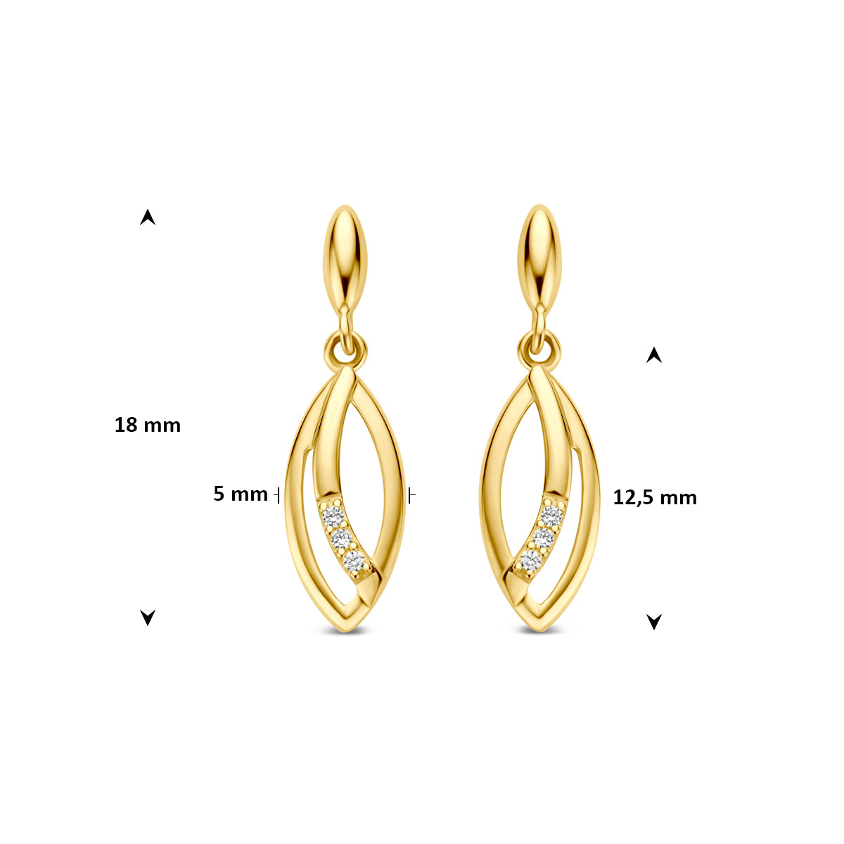 9k oorhangers zirkonia 18 mm 9K geel
