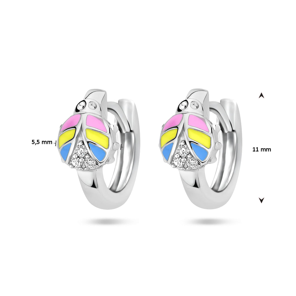 klapoorringen lieveheersbeestje zirkonia emaille zilver gerhodineerd