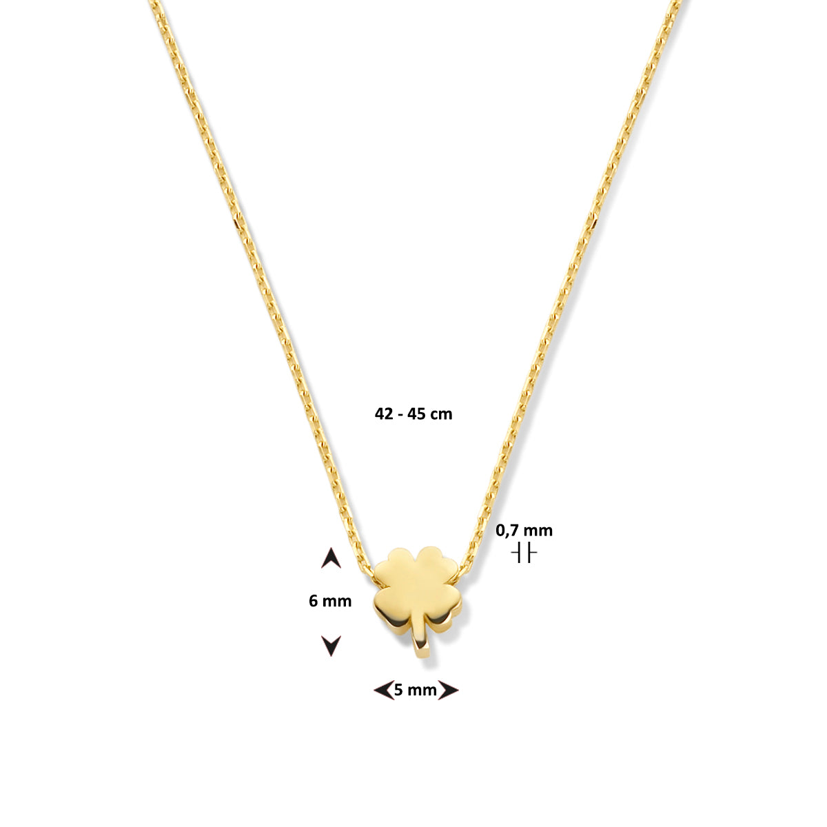 Kleeblatt-Halskette 0,7 mm 42 - 45 cm 14K Gelbgold