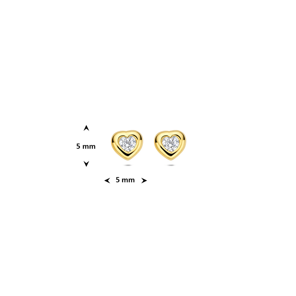 oorknoppen hart en zirkonia 5 mm 14K geelgoud