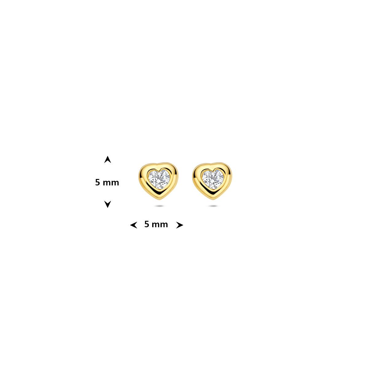oorknoppen hart en zirkonia 5 mm 14K geelgoud