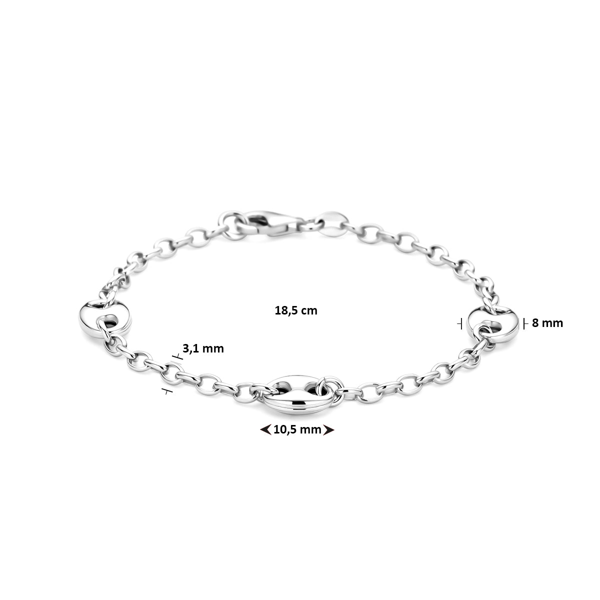 Armband 8,0 mm 18,5 cm Silber rhodiniert