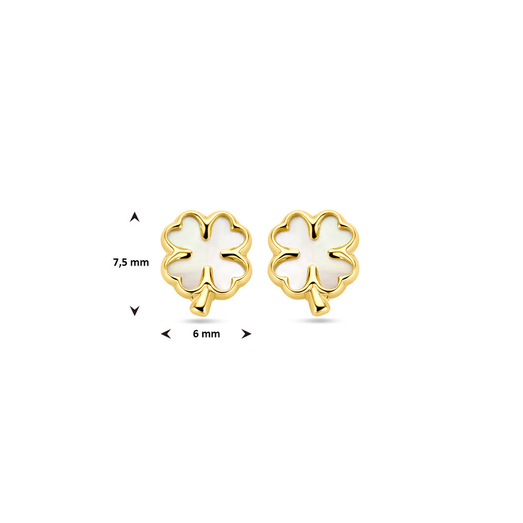 Ohrstecker Kleeblatt Perlmutt 14K Gelbgold