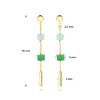 oorhangers blauw en groen kwartsiet 46 mm 14K geelgoud