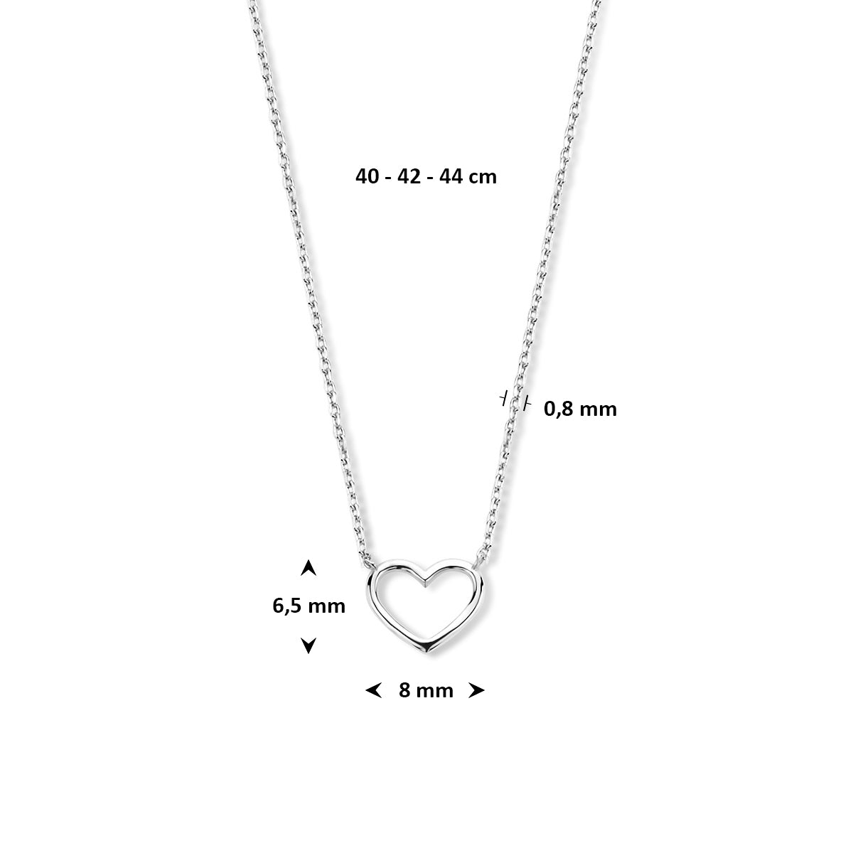 Halskette Herz 40 - 42 - 44 cm 14K Weißgold