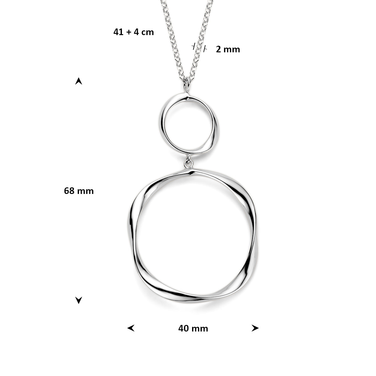 collier gedraaid 41 + 4 cm zilver gerhodineerd