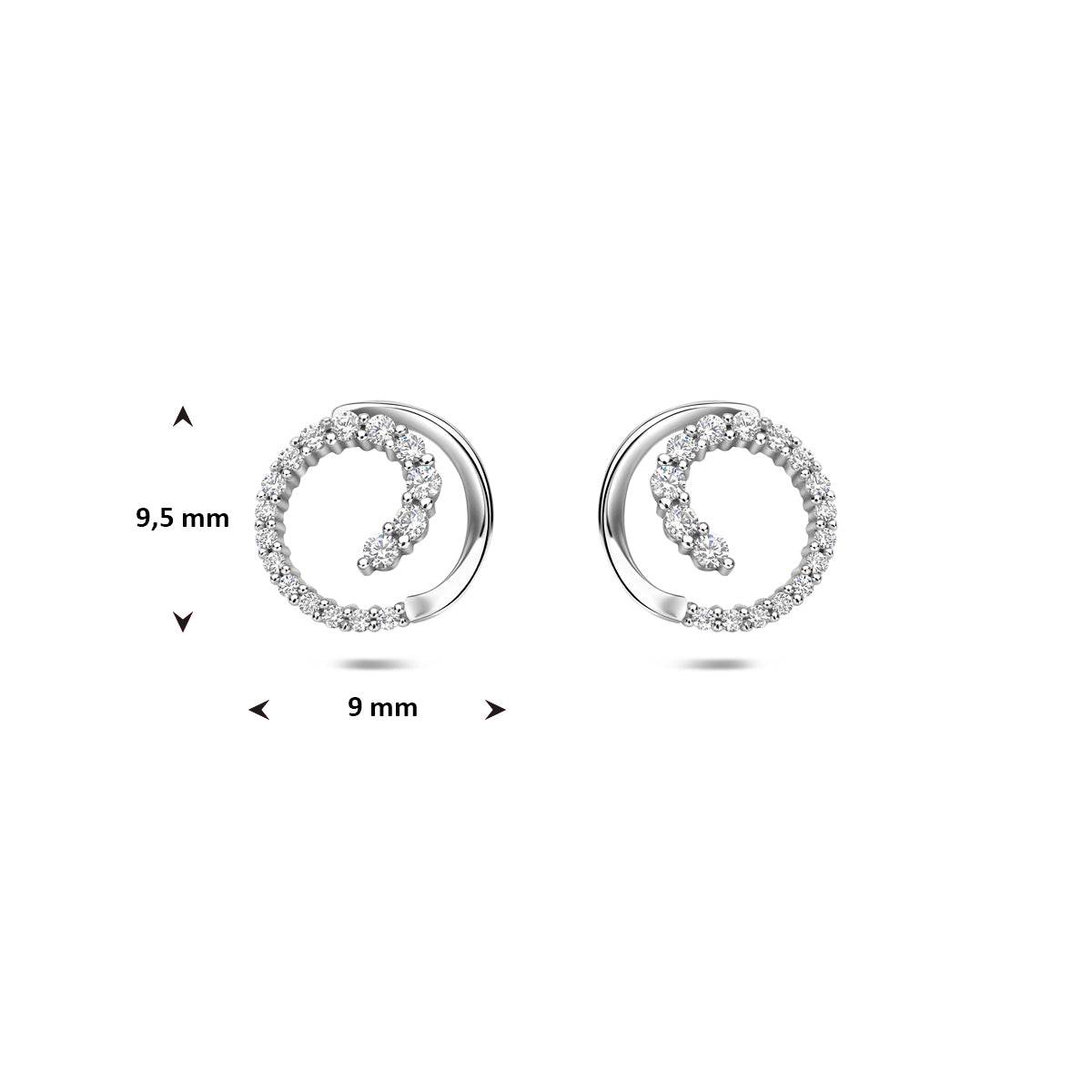 oorknoppen zirkonia 9,5 mm zilver gerhodineerd