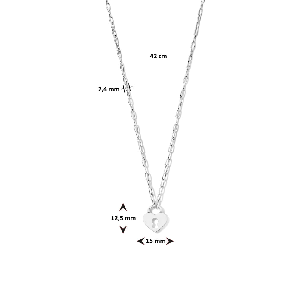 collier hart slot 42 cm zilver gerhodineerd