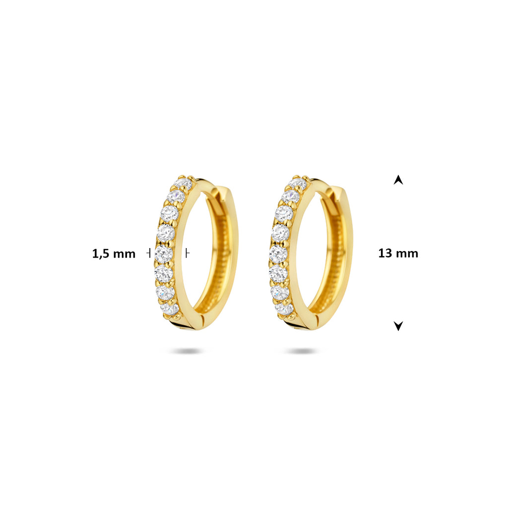 klapoorringen zirkonia 13 mm 14K geelgoud