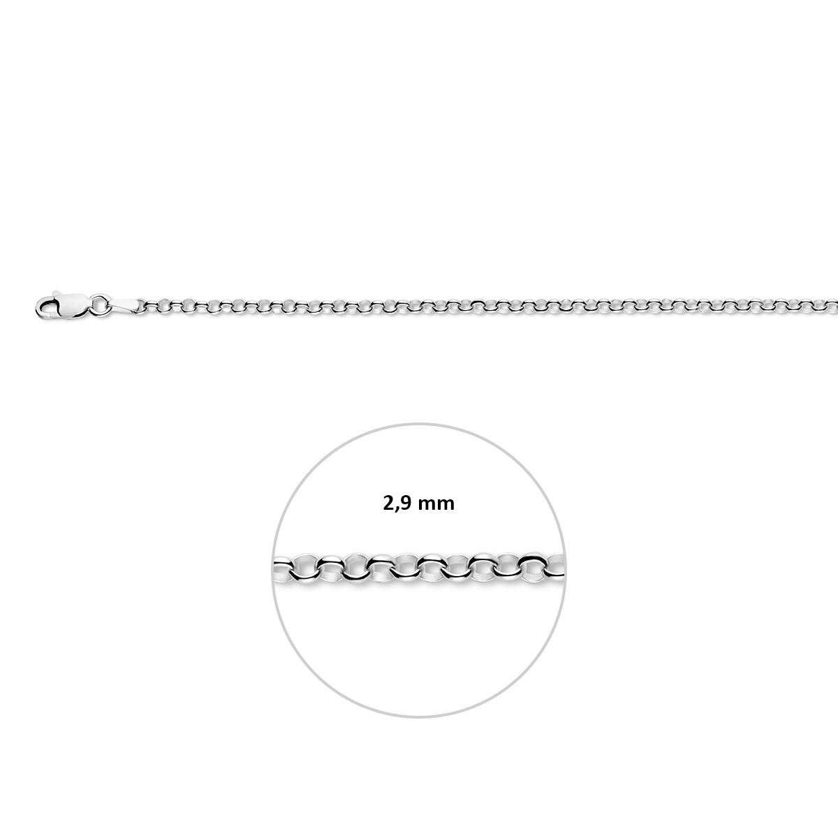 Jasseron-Halskette 3,0 mm 80 cm rhodiniertes Silber