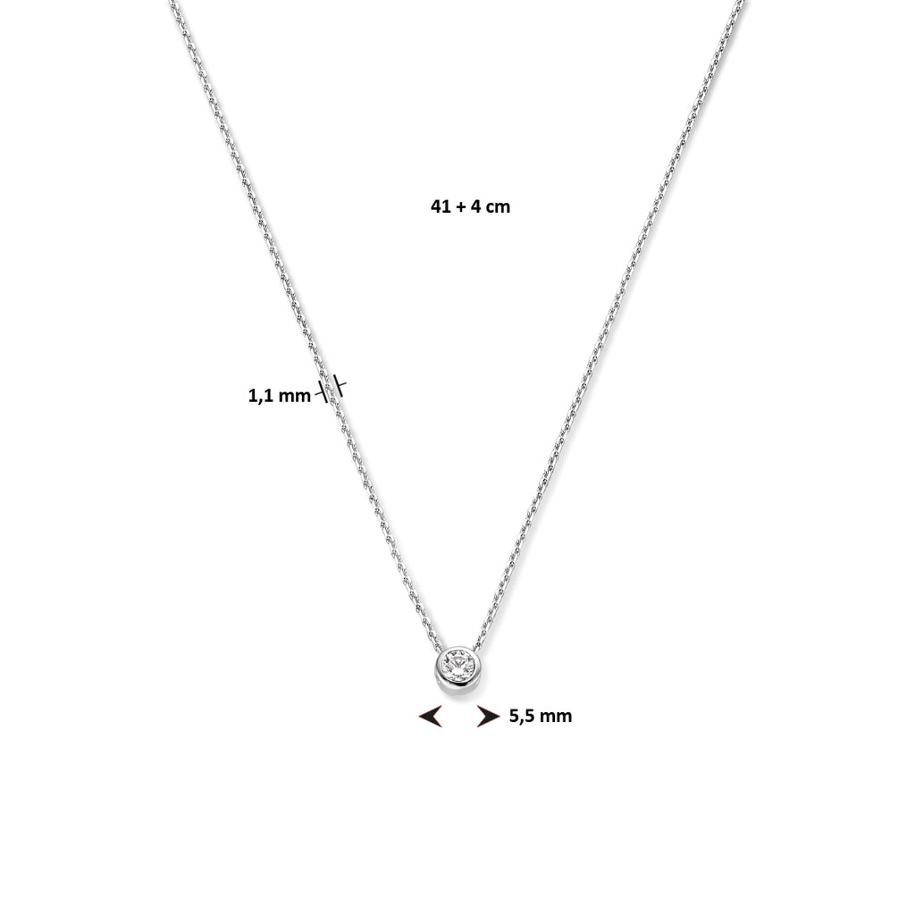 Halskette mit Geburtsstein Zirkonia 41 + 4 cm Silber rhodiniert