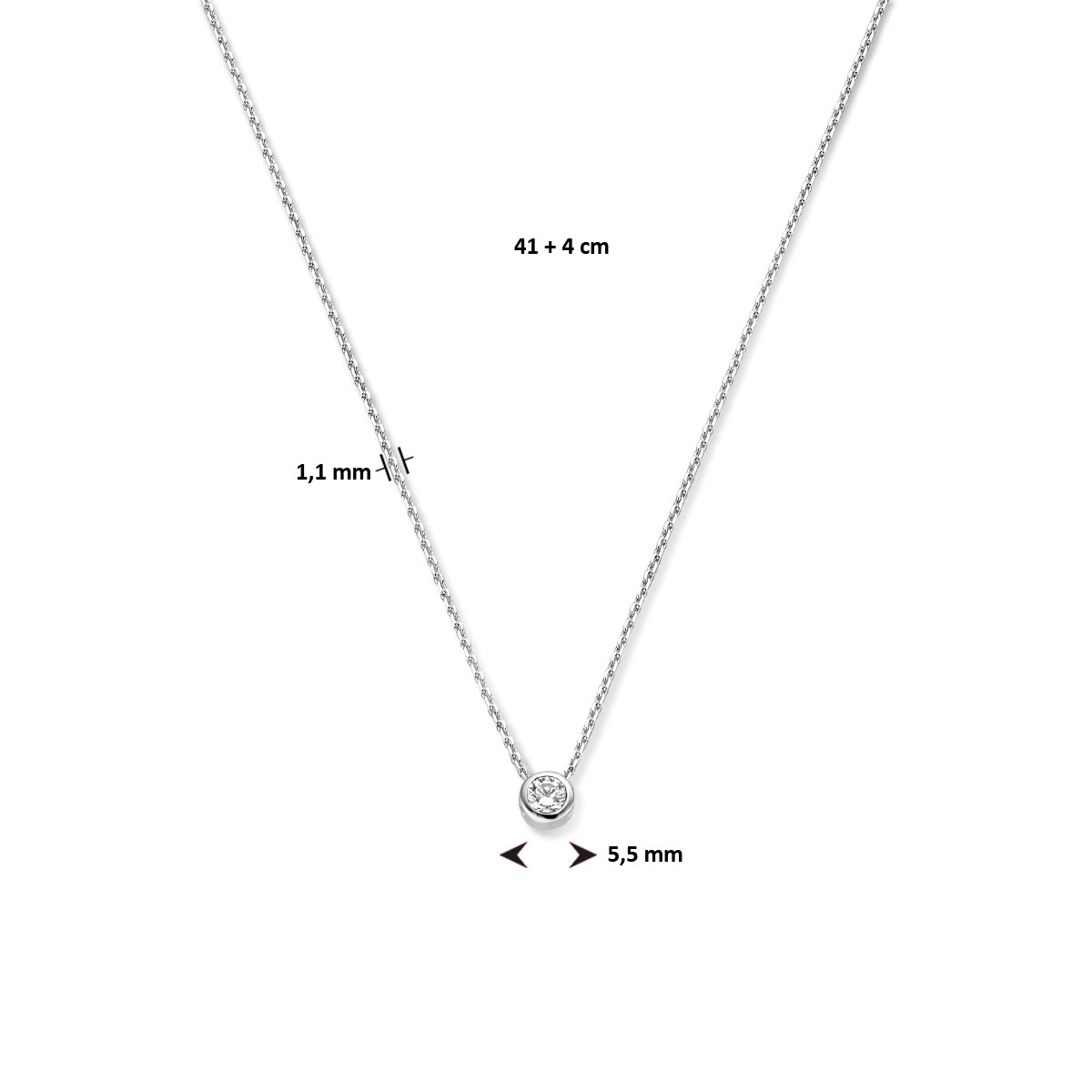 Halskette mit Geburtsstein Zirkonia 41 + 4 cm Silber rhodiniert